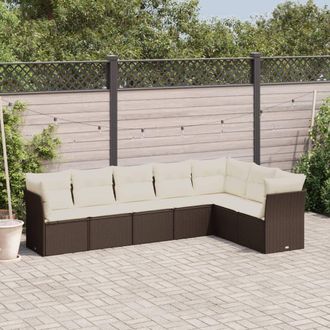 vidaXL Juego De Sof&aacute;s De Jard&iacute;n 7 Piezas Con Cojines Rat&aacute;n Pe Marr&oacute;n Vidaxl