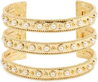 Karine Sultan Dots & Faux Pearl Cuff Bracelet in Gold at Nordstrom