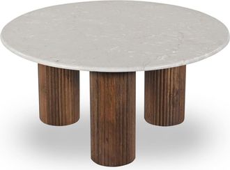 DRAWER Mesa baja de m&aacute;rmol y madera maciza &oslash;80cm - Marfil blanco