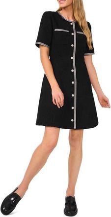 CeCe by Cynthia Steffe Button Front Tweed A-Line Dress in Rich Black at Nordstrom, Size 10