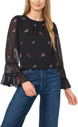 CeCe by Cynthia Steffe Beaded Ruffle Cuff Top in Rich Black at Nordstrom, Size X-Large