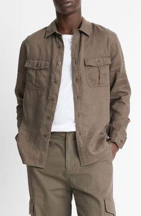 Vince Relaxed Fit Linen Utility Shirt in Mangrove at Nordstrom Rack, Size Xx-Large