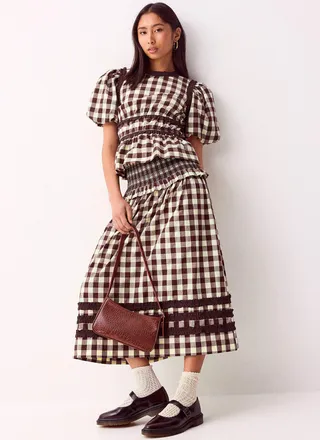 Damson Madder Womens Ava gingham midi skirt