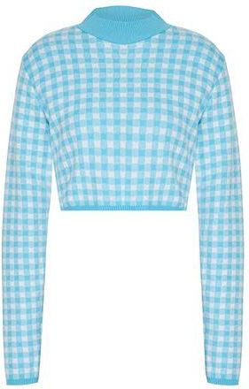8 by YOOX COTTON-BLEND CHECK KNIT CROP-TOP