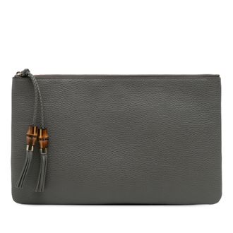Gucci Tweedehands Kalfslederen Bamboe Kwast Clutch