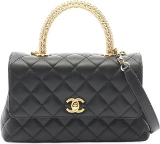 Chanel Borsa a mano CC mini in pelle di agnello trapuntata 2021-2025 - Nero