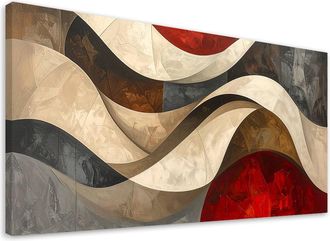 Feeby Cuadro Sobre Lienzo, Abstracci&oacute;n L&iacute;neas Formas Beige Rojo, 120x60