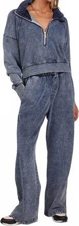 Michael Lauren Maui Fly Front Wide Leg Pants In Faded Denim
