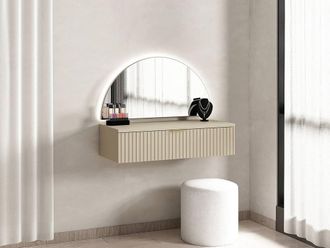 Vente-Unique Wall-Mounted Dressing Table With Mirror & Leds - 1 Drawer - Beige