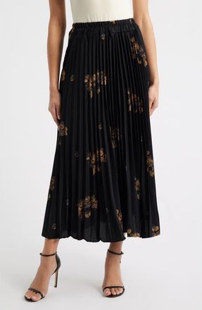 Nikki Lund Alessandra Pleated Midi Skirt in Black at Nordstrom, Size X-Large