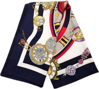 Herm&egrave;s Pre-owned Scarves, female, Blue, Size: ONE SIZE Pre-owned Vintage Silk Scarf