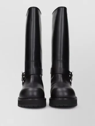 Off-white leather flat boots