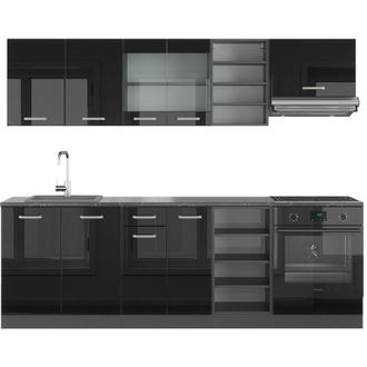 Vicco Mueble De Cocina R-line, Negro/antracita De Alto Brillo, 240 Cm, Et Antracita