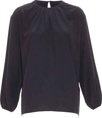 Joseph black gathered neck pleated long sleeve casual fluid silk blouse FR32 XXS
