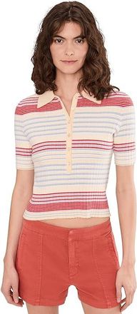525 america Giselle Textured Stripe Polo Womens Sweater Bright Stripe : XL, Nylon/Polyester/Viscose