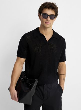 Le 31 Mens Pointelle-pattern knit Johnny collar polo
