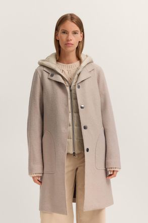 Bugatti Wollmantel BUGATTI Modern Fit, Damen, Gr. 36, beige (40, beige), 50% Viskose, 50% Wolle, unifarben, normal, normaler Saum, M&auml;ntel Wollmantel, mit Kapu