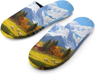 Generic Swiss Mountain Autumn Flannel Mens Slip-on Slippers Winter Warm House Shoes with Rubber Sole for Home Hotel