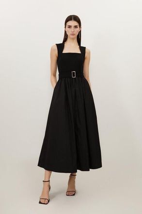 Karen Millen Square Neck Belted Maxi Dress in Black at Nordstrom, Size Small