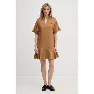 Karl Lagerfeld Kleedjes, Dames, Bruin, XS, Linnen, Linnen Korte Jurk
