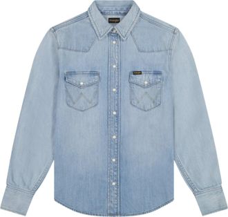 Wrangler Jeansbluse WRANGLER WRANGLER Jeanshemd Heritage, Damen, Gr. XS, blau, Obermaterial: 100% Baumwolle CO., Blusen Jeansbluse