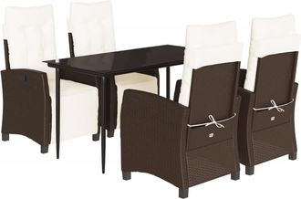vidaXL Set Comedor De Jard&iacute;n 5 Piezas Y Cojines Rat&aacute;n Sint&eacute;tico Marr&oacute;n Vidaxl