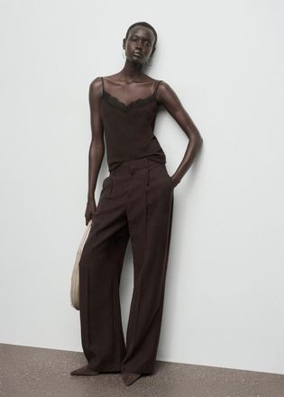 Mango Top spallini pizzo marrone - Donna - S - MANGO