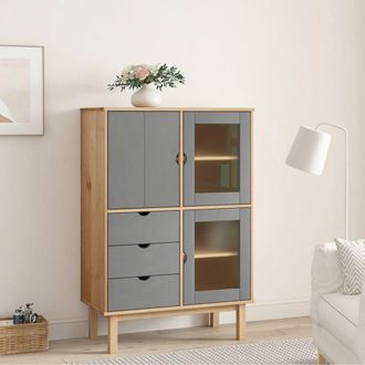 Berkfield Home Highboard OTTA Brown & Grey 85x43x125 cm Solid Wood Pine | Size: 85 x 43 x 125 cm