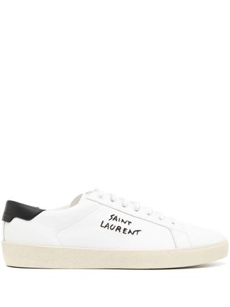 Saint Laurent logo-embroidered leather sneakers - White