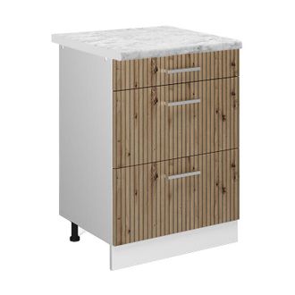 Vicco Mueble Bajo De Cocina R-line, Roble Artesanal, 60 Cm Con Cajones Y Encimera