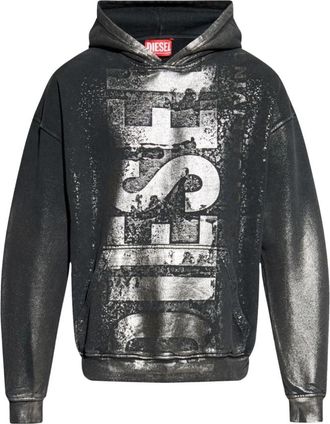 Diesel Hoodie met logo-print - Heren - Hoodies - Grijs - S - Katoen - Hoodies & sweatvesten