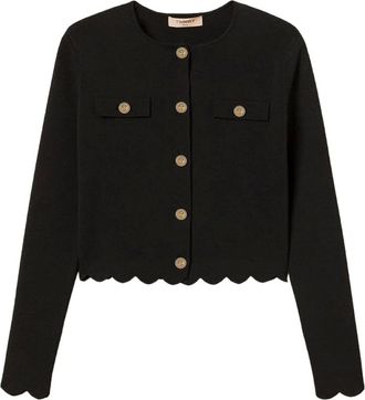 Twinset Truien & Vesten, Dames, Zwart, XS, Gebreid Jasje met Logoknopen