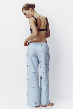 H&M Embellished Cotton Pyjama Bottoms in Light Blue/striped at Nordstrom, Size X-Small