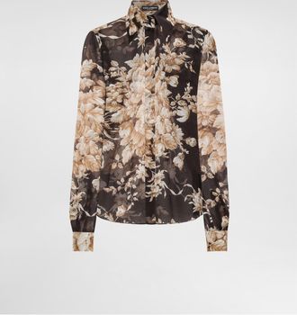 Dolce & Gabbana Rose-print Chiffon Shirt - Woman Shirts And Tops Print 38