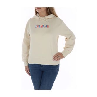 Champion Beige Bedrukte Hoodie Sweatshirt - Dames - Hoodies - Beige - S - Katoen - Hoodies & sweatvesten