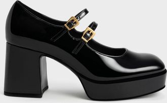 Charles & Keith Jaylin Patent Block Heel Mary Janes