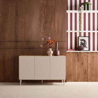 Sweeek Aparador de metal y efecto madera con 3 puertas, 120cm, beige
