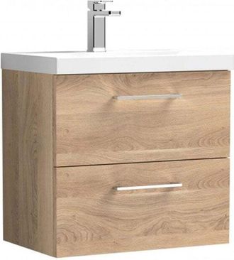 Nuie Nuie Arno Bleached Oak Woodgrain 600mm Wall Hung 2 Drawer Vanity Unit and Mid Edge Ceramic Basin - ARN3024A