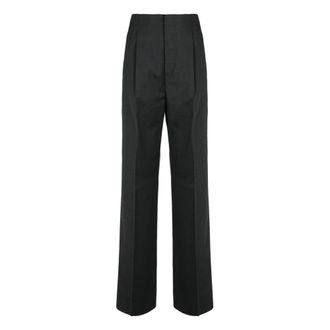 Alberta Ferretti Broeken, Dames, Zwart, M, Wol, Pliss&egrave; Wijde-pijpen Broek van Wol