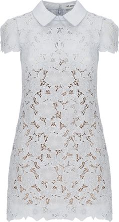 Self Portrait Floral Lace Mini Dress with Scalloped Hem and Classic Collar