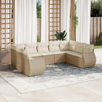 vidaXL Set De Sof&aacute;s De Jard&iacute;n 9 Pzas Con Cojines Rat&aacute;n Sint&eacute;tico Beige Vidaxl