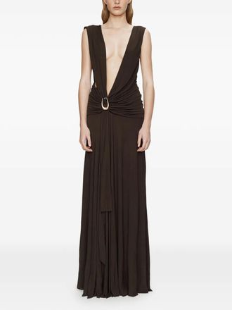 CHRISTOPHER ESBER stone pin drape maxi dress - women - Viscose/Stone/Brass - 10 - Brown