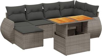 vidaXL Set De Sof&aacute;s De Jard&iacute;n 7 Pzas Con Cojines Rat&aacute;n Sint&eacute;tico Gris Vidaxl