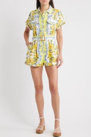 Farm Rio Sicily Linen Romper in Off-White at Nordstrom Rack, Size Xx-Small