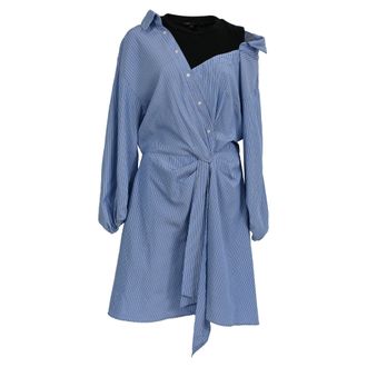 Maje Trompe-loeil Shirt Mini Dress in Light Blue Cotton