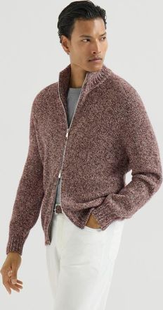Brunello Cucinelli Virgin wool, silk and cashmere chin&eacute; cardigan with zipper in Burgundy at Nordstrom, Size 44