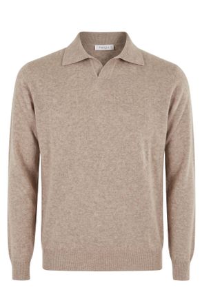 KANGRA Sand Extrafine Merino Wool Skipper Collar Sweater