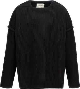 Jil Sander Black Geometric Neckline Sweater