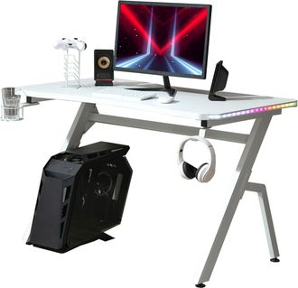 HOMCOM Gaming Desk White 1.2m | TJ Hughes