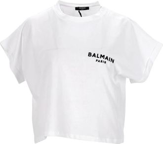 Balmain Wit Logo Crop Top - Dames - T-shirts - Wit - S - Katoen - Tops